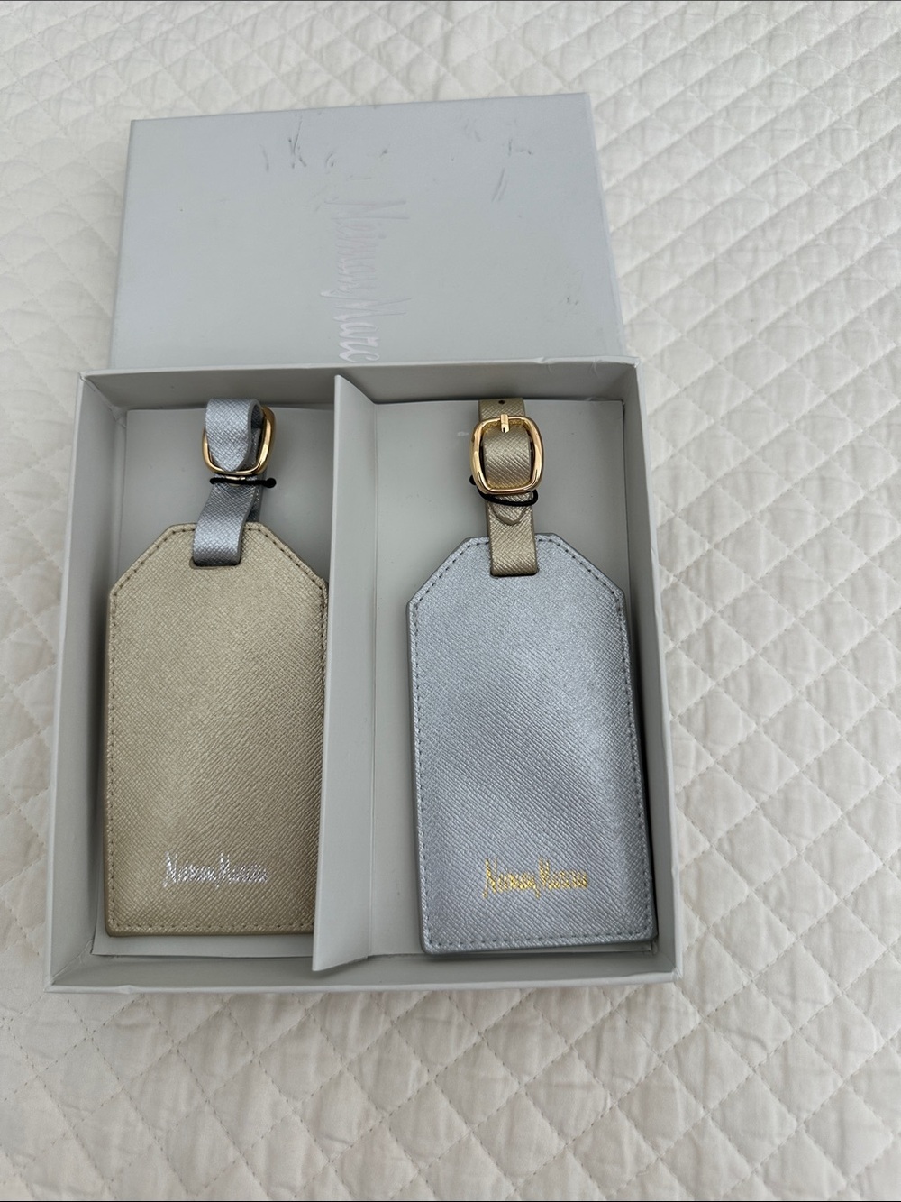 Neiman Markus Set of 2 Metallic Luggage Tags - Gold & Silver
